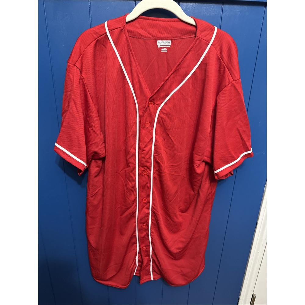 Augusta Sportswear Men's XL Baseball Jersey Button Up Red Athletic Shirt